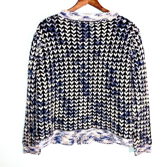 C&K Designs Beautiful Vintage Large Knit Blue Cream Sweater Jacket Size XL - Picture 2 of 5